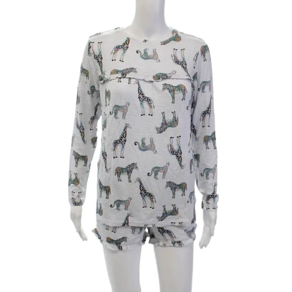 Emerson Road Womens Zebra Print Pajama Set Multi Colored Size Extra Small